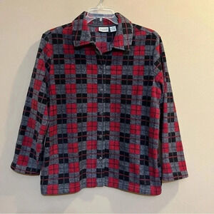 Classic Elements Plaid Button Front Shacket Shirt Jacket Sz M Fleece Red Black